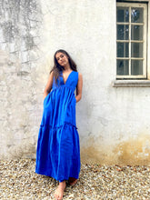 Load image into Gallery viewer, Alecia Long Tier Dress - Linen - Cobalt Crush
