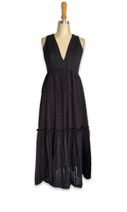 Alecia Long Tier Dress - Black Anglaise