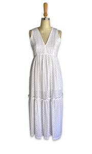 Alecia Long Tier Dress - White Anglaise