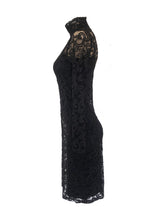 Load image into Gallery viewer, Black Lace Poloneck Dress Side
