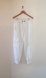 Linen Cargo Pants - White