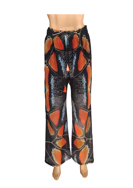 Electric Butterfly Chiffon Wide Leg Pants