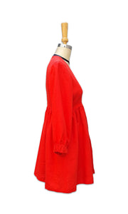 Darcy Babydoll Dress Long Sleeve - Red Linen