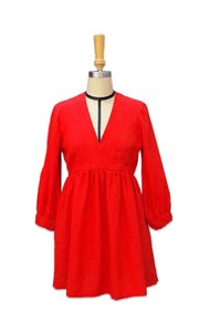 Darcy Babydoll Dress Long Sleeve - Red Linen