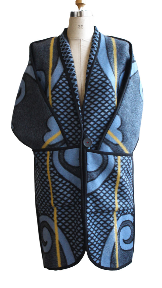 Basotho Blanket Coat - Long Blue