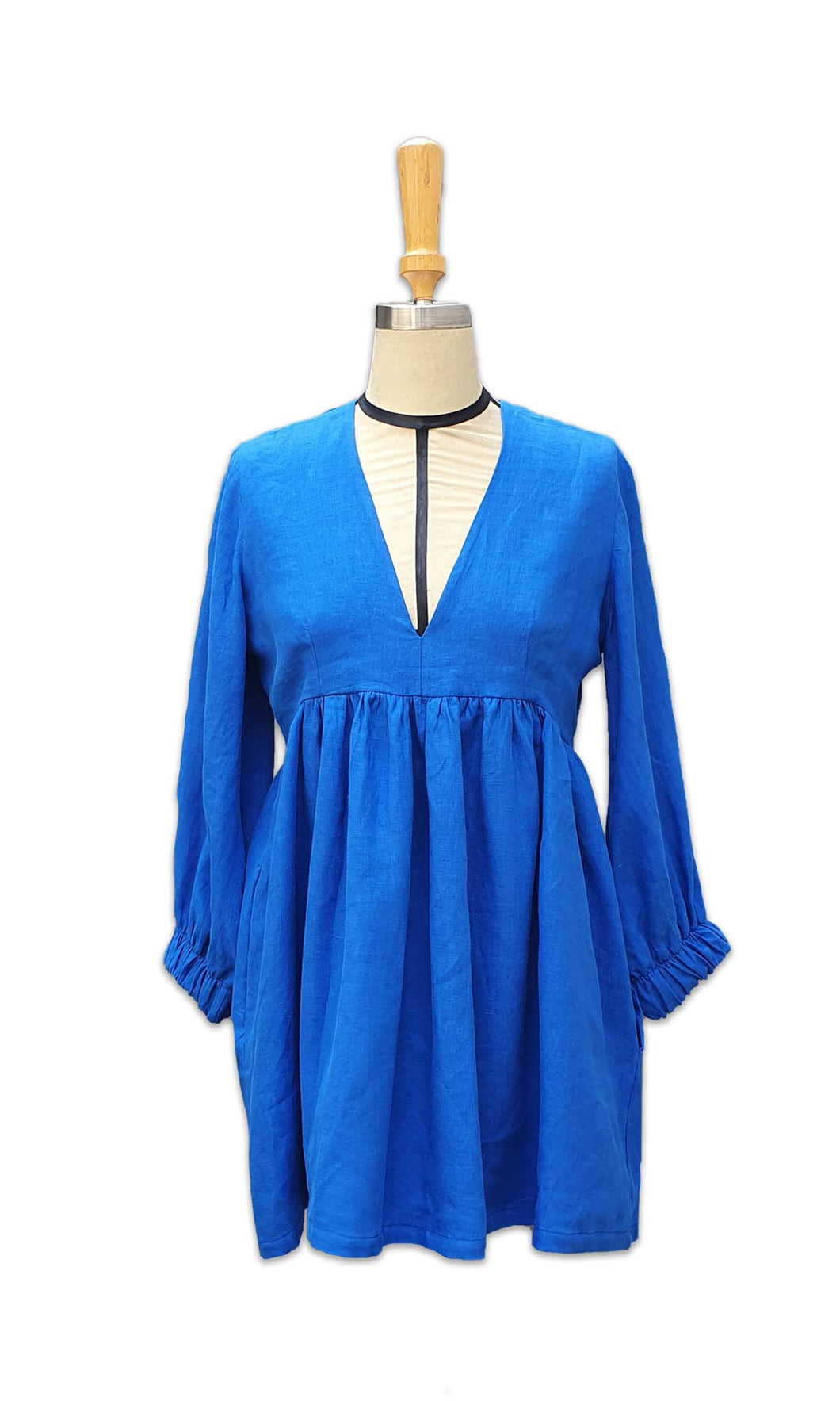 Darcy Babydoll Dress Long Sleeve - Blue Linen