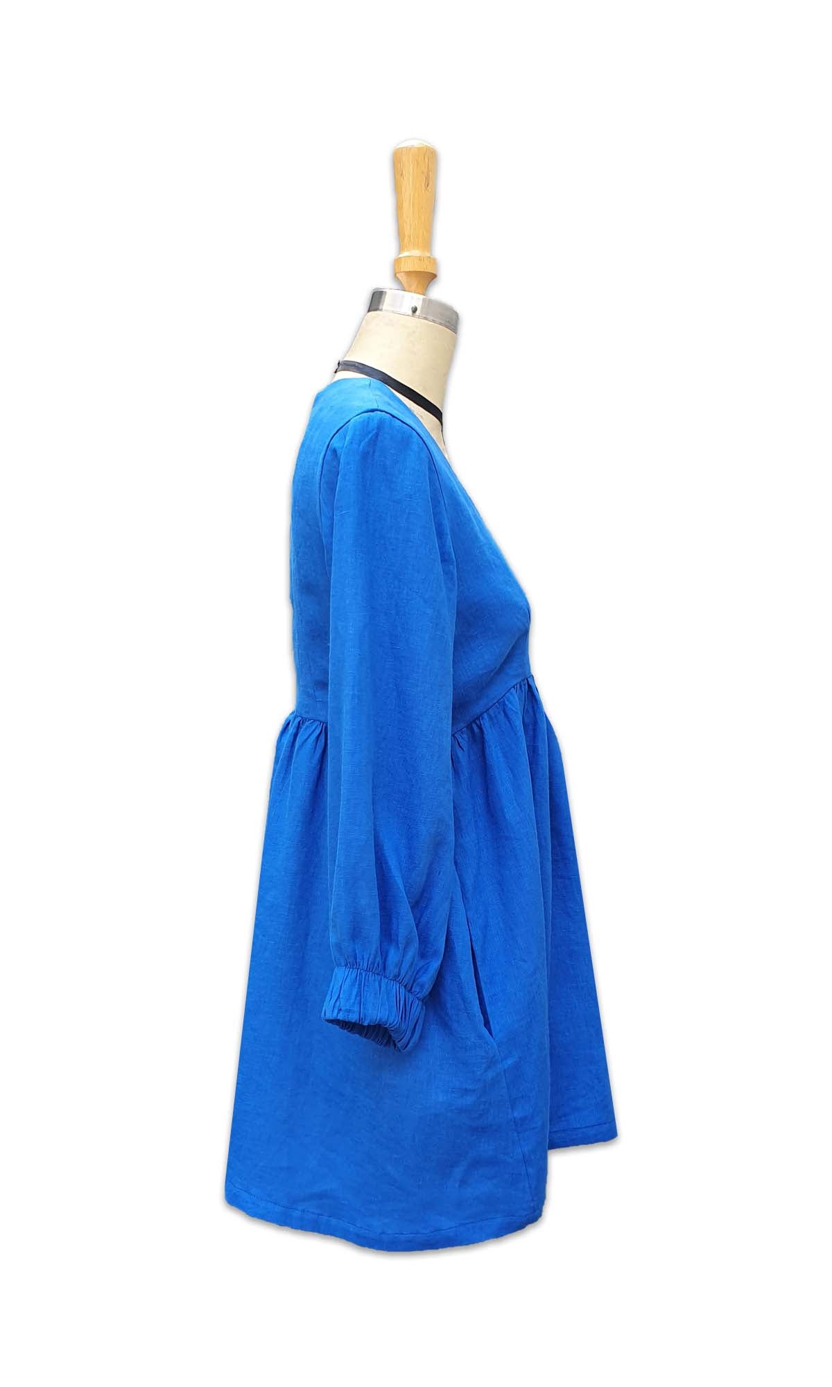 Darcy Babydoll Dress Long Sleeve - Blue Linen