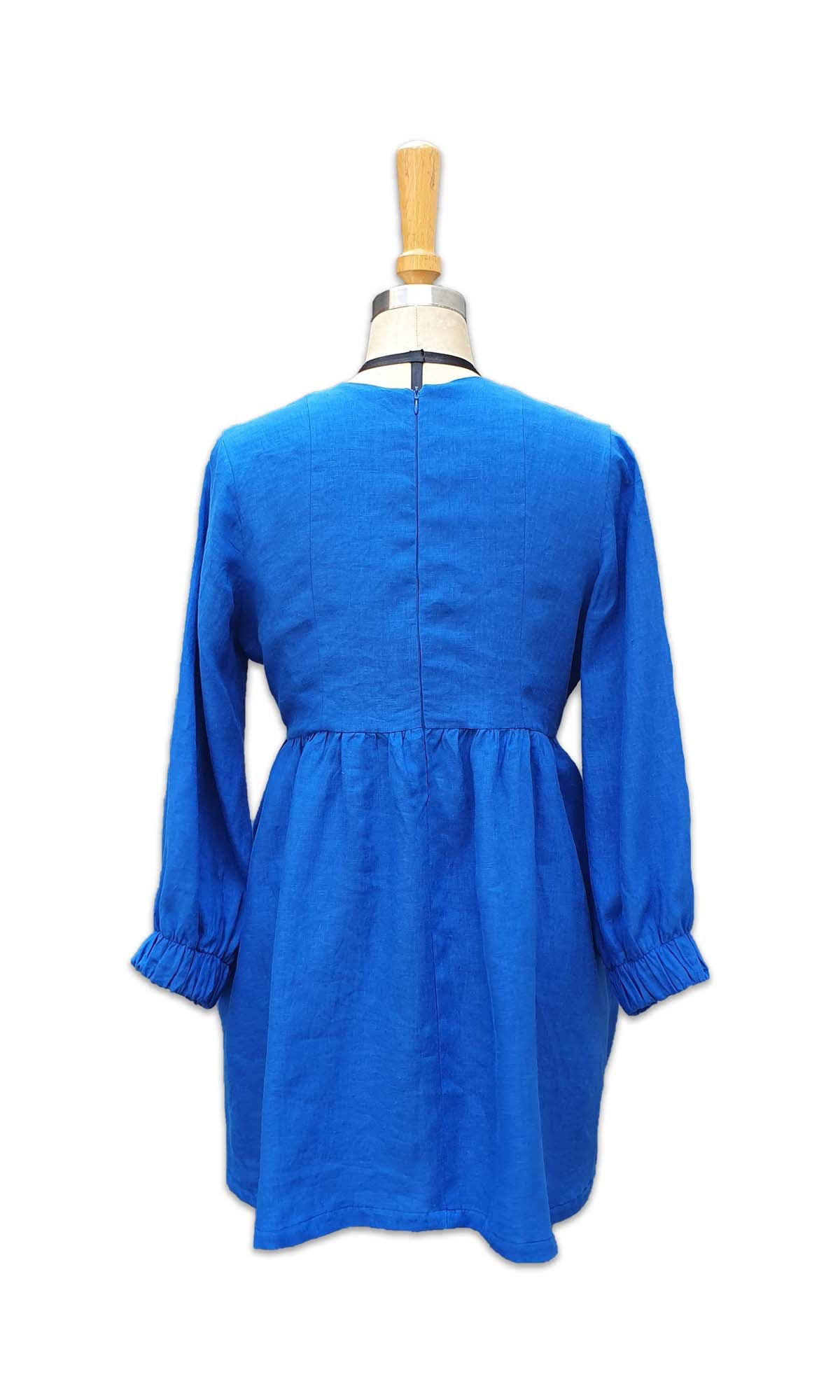 Darcy Babydoll Dress Long Sleeve - Blue Linen