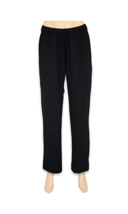Straight Leg Knit Drawstrings Pants - Black W22