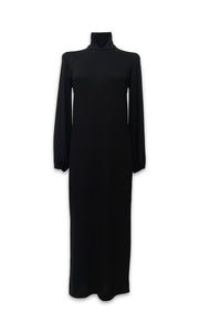 Morticia Polo Neck Long Knit Dress - Black