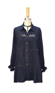 Portofino Shirt Dress - Fine Viscose Crepe- Black