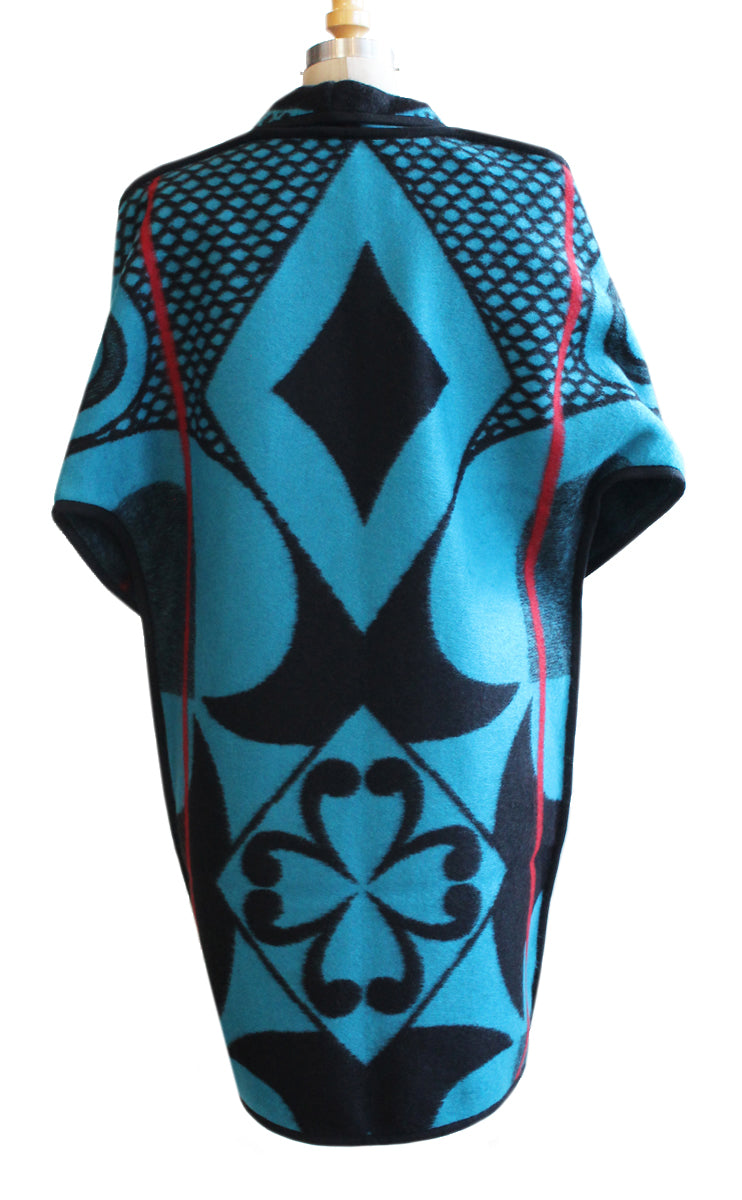 Basotho Blanket Coat - Long Turquoise