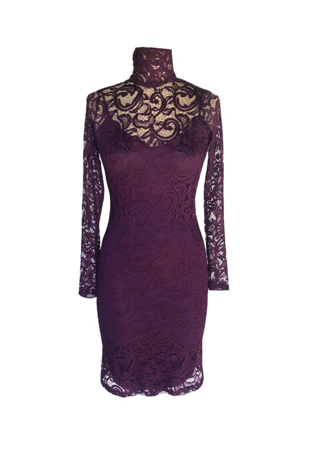Purple Lace Poloneck Dress