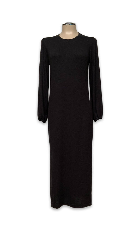 Morticia Round Neck Long Knit Dress - Black