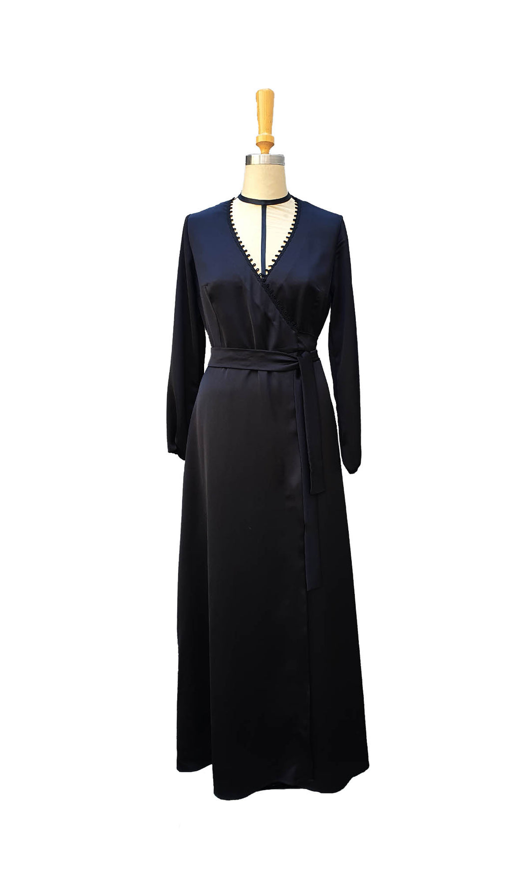 Satin Wrap Dress with Lace Detail