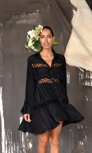 Portofino Shirt Dress - Fine Viscose Crepe- Black